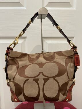 Vintage Coach Carly Signature Hobo Bag Brown Canvas Leather Trim